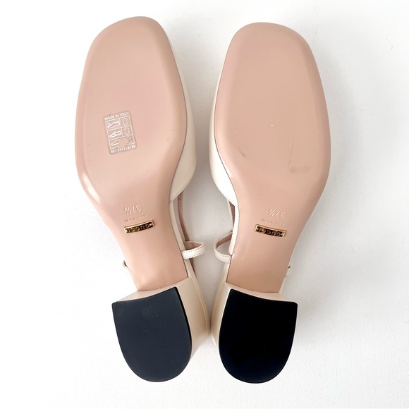 GUCCI || Lady Horsebit White Leather Slingback Closed Toe Block Heel Pumps 7.5 - Picture 13 of 14